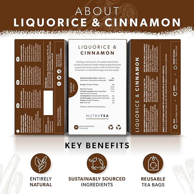 Nutra Tea - Liquorice & Cinnamon Tea | Licorice Tea | Cinnamon Tea - 40 Tea Bags - Herbal Tea - (2 Pack)