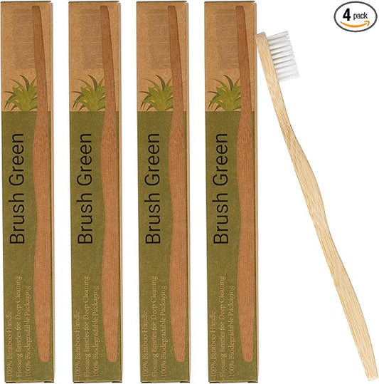 Bamboo Toothbrushes, Soft, Flossing Bristles, Pack of 4