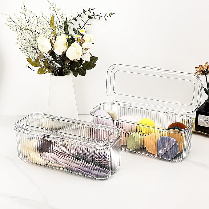 JessLab Makeup Brush Holder Organizer, Clear Makeup Sponges Organizer,Cosmetic Storage Case with Lid Display Case for Vanity, 1 Compartment (1 Pack)