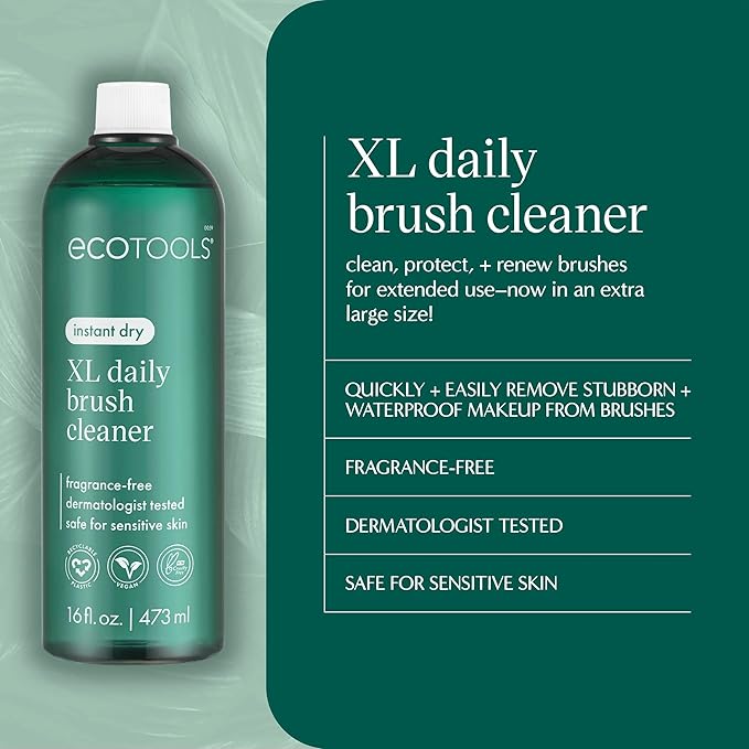 EcoTools Daily Makeup Brush Cleanser Spray, Quick Drying, Fragrance Free & Dermatologist Tested, Travel Size, TSA Approved, Cruelty-Free & Vegan 3 fl oz./89 ml. Bottle XL Refill