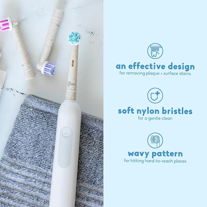 The Humble Co Bamboo Electric Toothbrush Heads Compatible with Oral B Toothbrushes - Replacement Toothbrush Heads with Soft Bristles - Dental Oral Care & Hygiene - Regular Bristles