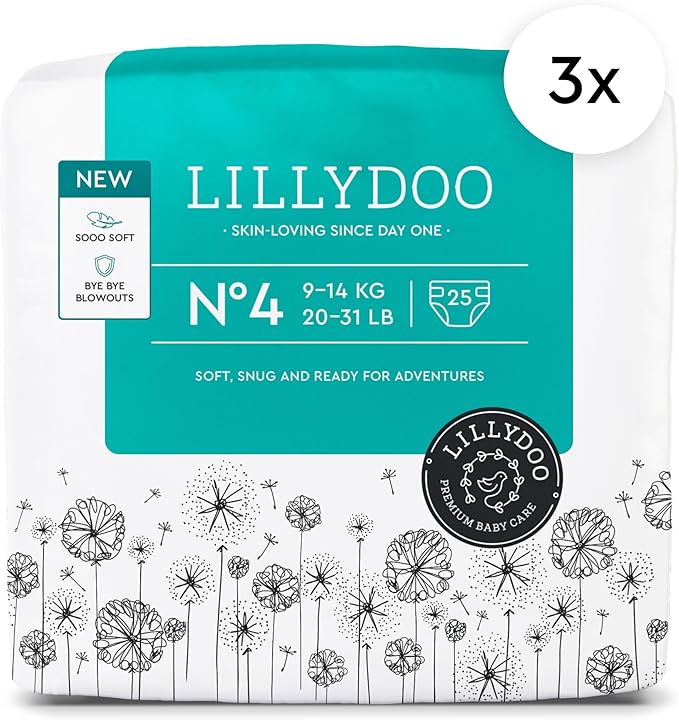 LILLYDOO Baby Diapers - Size 4 (20-31 lbs), Half-Monthly Supply (75 Count), Leak Protection, Skin-Friendly, Ultrasoft, Perfume- & Chlorine-Free, Hypoallergenic, dermatologically Tested, Oeko-TEX®