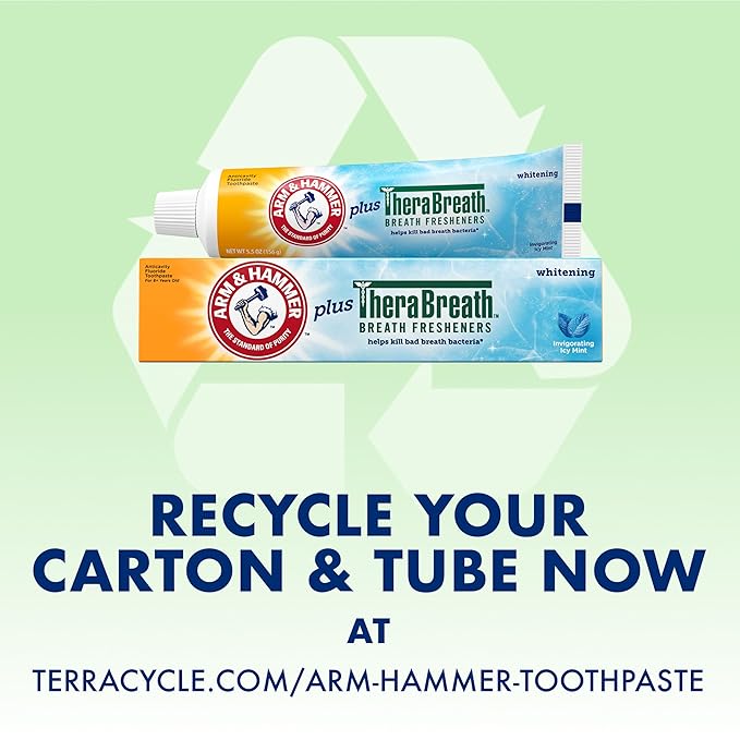 ARM & HAMMER Toothpaste Plus TheraBreath Breath Fresheners, Invigorating ICY Mint Flavor, Whitening Anticavity Fluoride Toothpaste for Bad Breath, 5.5 Oz (Pack of 2)