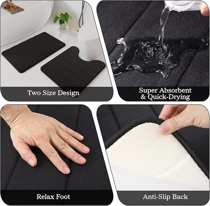 Black Bathroom Accessories Set - Bathroom Sets, 25PC Bath Accessory Set, Bathroom Sets with Push Top Trash Can, Shower Curtain and Rugs, Toilet Brush, Trash Can & Soap Dispenser