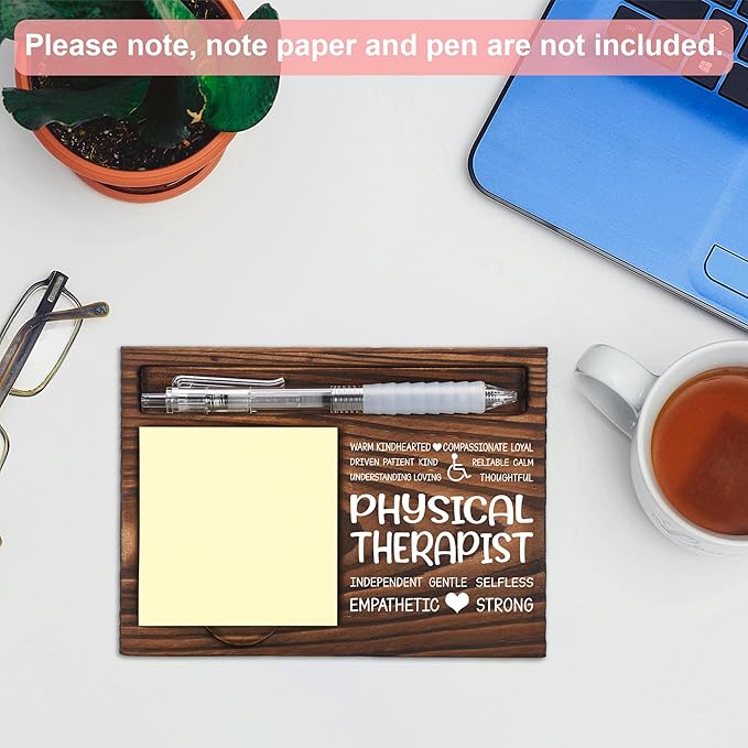 Physical Therapist Appreciation Gifts, Thank You Gift for Physical Therapist, PT Office Coworkers Staff Appreciation Gifts, Sticky Note Holder Wooden Notepad & Pen Holder 6.5" x 4.7" - FTA269