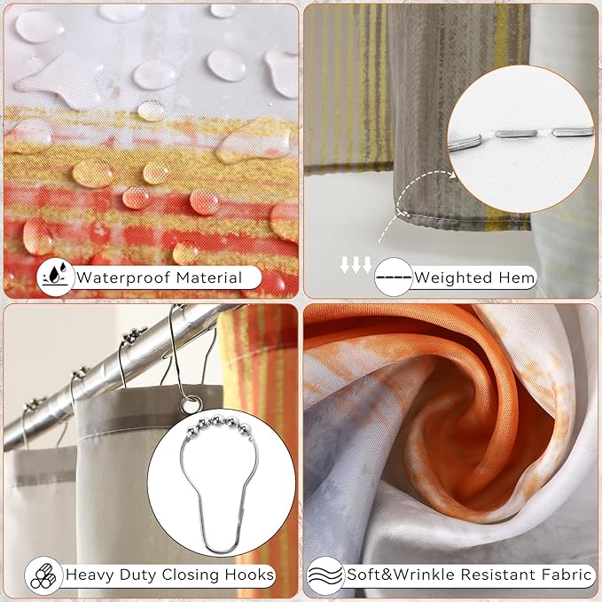 Bathroom Accessories Set - 25PC Bathroom Set with Shower Curtain and Rugs, Orange Bathroom Set, Bathroom Accessory Set with Press-on Lid Trash Can, Soap Dispenser and Qtip Holders