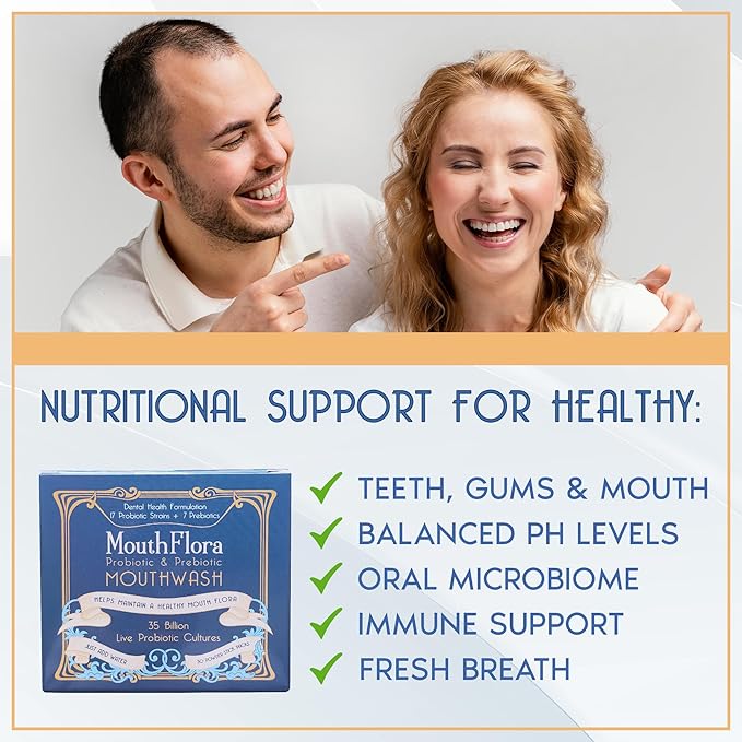 Probiotic & Prebiotic Mouthwash for Adults | Dry Mouth and Oral Thrush Relief | Gum Health Mouthwash | 30 Pack