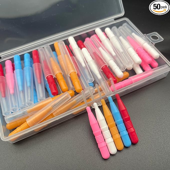 50 Count Interdental Brush,Toothpicks Tooth Flossing Head Oral Dental Hygiene Brush,Teeth Cleaner Dental Floss Stick Tooth Cleaning Tool