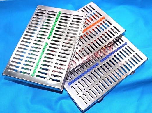 German Stainless 3 Dental Sterilization Cassette Rack Tray Box for 20 Instruments