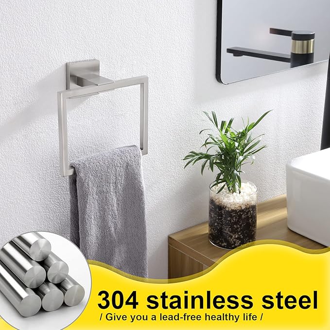 KOKOSIRI Bath Towel Ring 2PC Towel Hanger Bathroom Towel Holder Towel Rack Wall Mounted Stainless Steel 2 Pack, Brushed Steel, B3004BR-P2