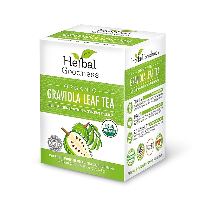 Graviola Leaf Tea - 144 Tea Bags - Hojas De Guanabana Organica Tea, Pure Organic Soursop Leaves, Rich In Antioxidant, Perfect For Immune Health, Digestion, Cell Regeneration & Heart Health - 6 Pack