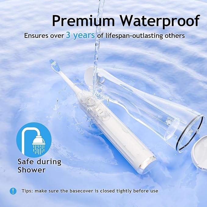 Pinkart 3 in 1 Electric Toothbrush with Water Flosser Combo for Adults, Toothbrush Flosser Combo in One, 8 Brush Heads, Flosser Tip, 180ML Water Tank, Rechargeable Portable Oral Irrigator (White)