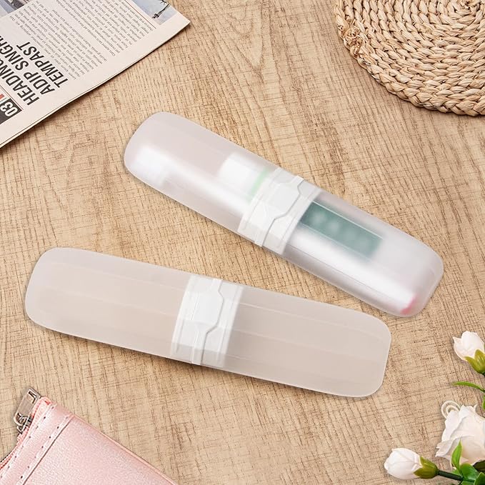 Yeeco Toothbrush Case 2 Packs, Transparent White Toothbrush Travel Case, Plastic Toothbrush Holder Travel, 7.9”×2.1”×1.2” Portable Toothbrush Case for Traveling