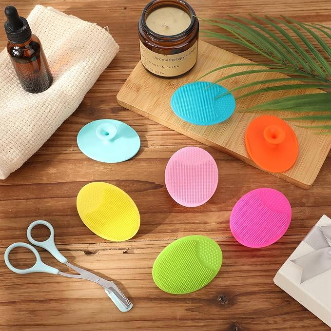 Roshtia 100 Pcs Silicone Face Scrubber Facial Cleansing Brush Handheld Soft Bristle Face Exfoliator Manual Cleansing Wash Brush for Massage Body Skin Care Pore Blackhead Removal, 20 Colors