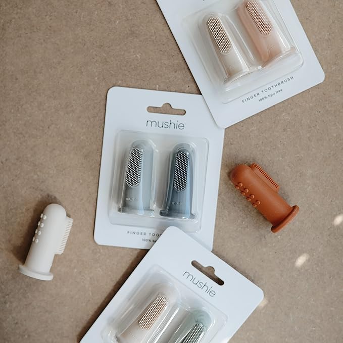 mushie Baby Finger Toothbrush (Tradewinds/Stone) 2-Pack
