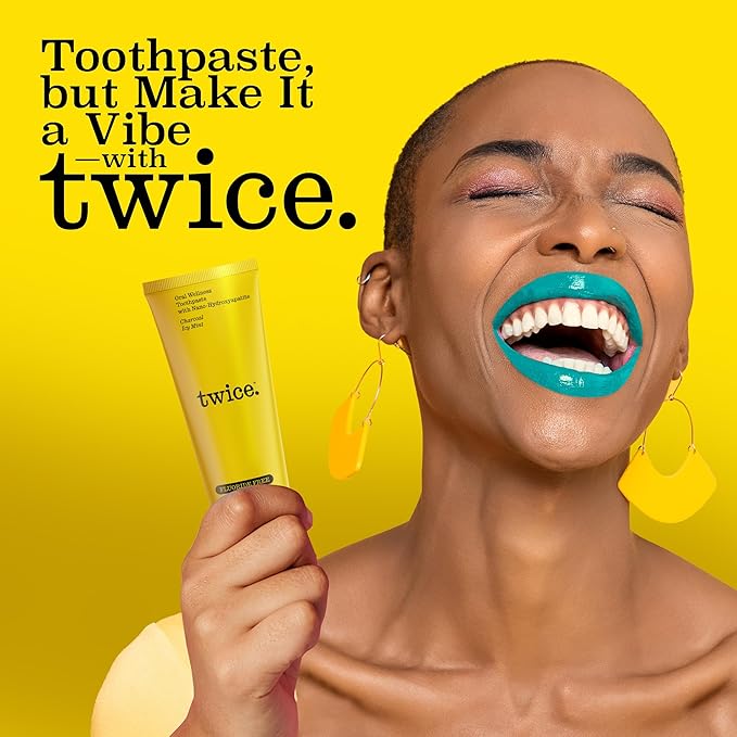 Twice Twice Oral Wellness Toothpaste - Nano-Hydroxyapatite, Fluoride-Free Toothpaste, Helps Remineralize Teeth, Freshens Breath & Whitens Teeth – SLS-Free, Charcoal ICY Mint – 3.4 oz