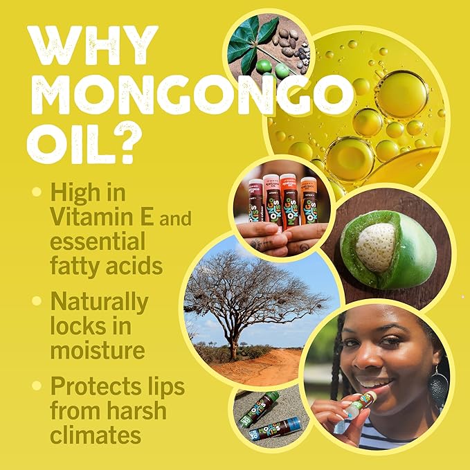 LIP BALM Mongo Kiss 6-Pack (6 tubes) by Eco Lips 100% Organic Beeswax & Cocoa Butter Lip Care with Organic Mongongo Oil - Soothe & Moisturize Dry & Cracked Lips - Made in USA. (Peppermint)