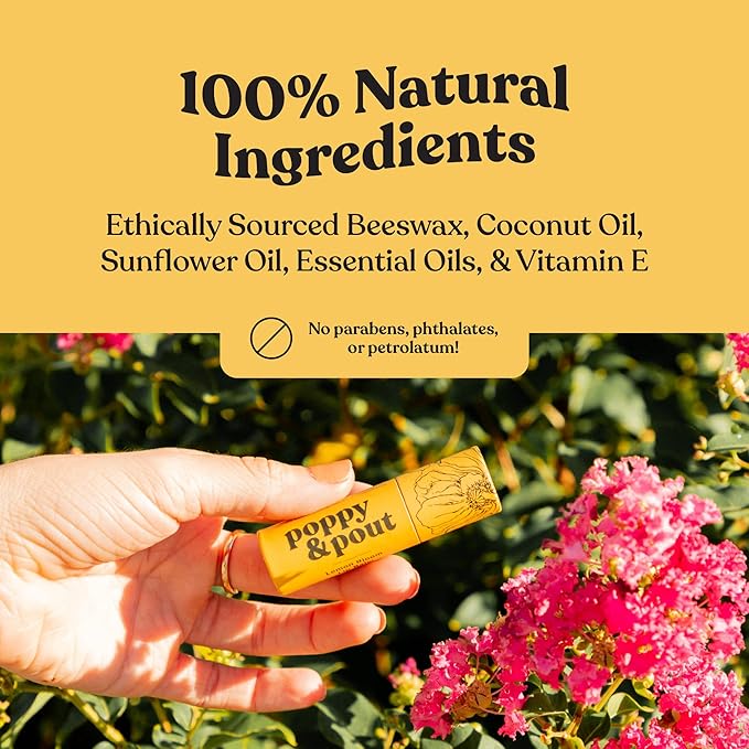 Jumbo Lip Balm Gift Set (3-Pack, Warm Flavors) | Poppy & Pout All Natural Lip Balms & Moisturizers | Hydrates with Beeswax, Vitamin E, Organic Coconut Oil | Cruelty-Free | Recyclable Cardboard Tube