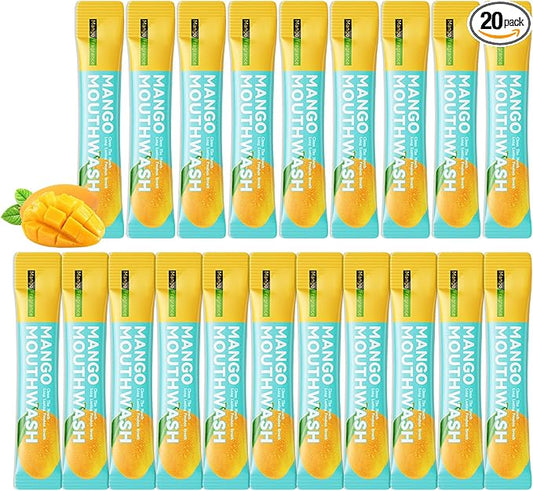 Mini Mouthwash Travel Size,Mango Flavor Portable Individual Travel Mouth Wash for Fresh Breath, Refreshing Long Lasting Gentle Oral Care Mouthwash Packs(Pack of 20)
