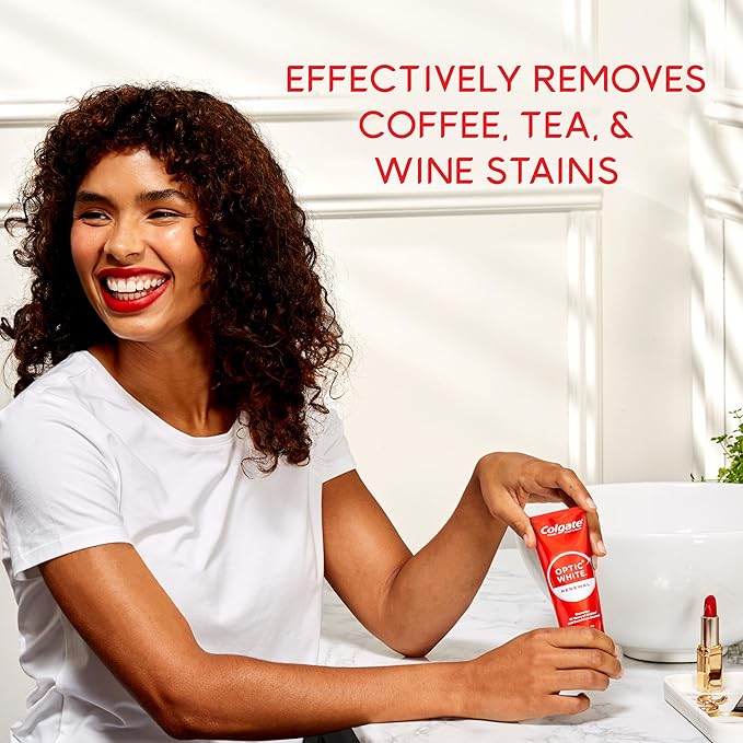 Colgate Optic White Renewal Teeth Whitening Toothpaste, Whitening Fluoride Toothpaste, Effectively Removes Tea, Coffee, and Wine Stains, Made with Hydrogen Peroxide, Brilliant Shine, 3 Pack, 3.0 oz