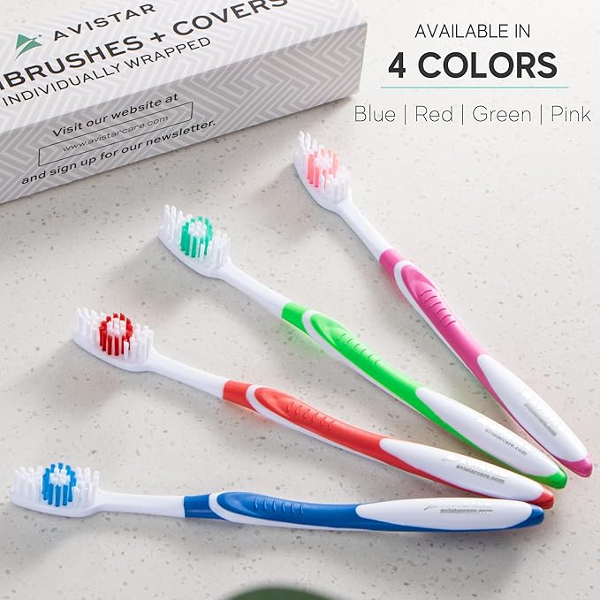 4 Pack Toothbrushes for Adults - Individually Wrapped Medium Bristle Toothbrushes with Covers - Red - Convenient & Affordable Dental Care for Travel, Hotels, Airbnb, Missions & More