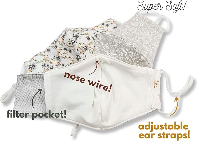 HOPE LOVE SHINE Face Mask Adjustable Filter Pocket Reusable Breathable Washable Cloth Mask Face Masks for Women Men - 3 Pack