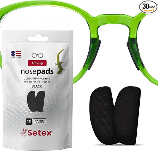 Setex Gecko Grip Ultra-Thin 0.6mm Anti Slip Eyeglass Nose Pads, (15 Black Pair) USA Made, 2500 Innovative Microstructured Fibers per Nose Pad, 0.6mm x 7mm x 16mm