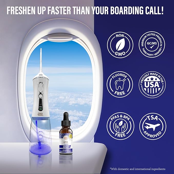 GuruNanda Advanced Water Flosser 2.0 with UV Mode & Concentrated Mouthwash Duo - Fresh Breath & Thorough Plaque Removal for a Brighter Smile