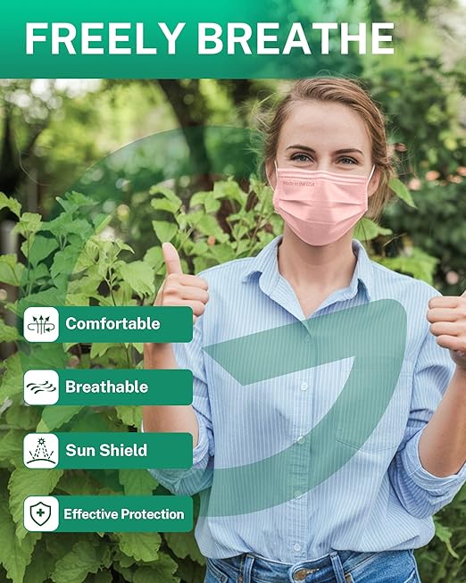 Disposable Face Masks Made in USA, 4 Ply for Families, Students, Breathable All-Day Wear & Safety, FSA HSA Eligible, ASTM Level 3 Medical Grade, 50 Pack, Sunny Mist
