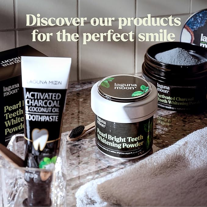 Lagunamoon Teeth Whitening Powder, 50g Bright Pearl Spearmint Flavor - Natural Teeth Whitening, Polish, Stain Remover - Alternative to Toothpaste, Tooth Powder for Sensitive Teeth
