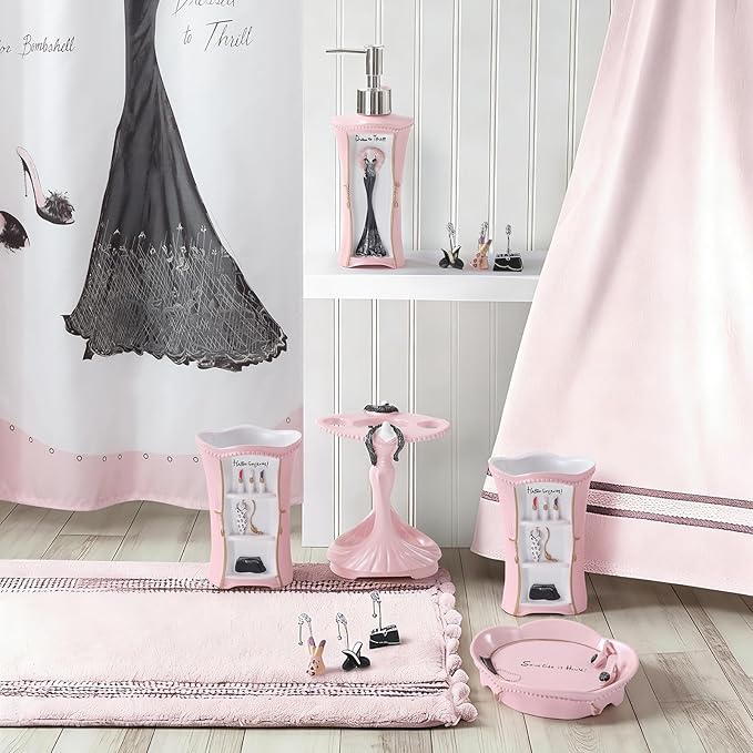 Pink Bathroom Accessories Set 5 Pcs - Soap Dispenser, Toothbrush Holder, Bathroom Tumbler, Soap Dish, Pink Bathroom Decor
