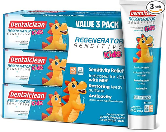 Pack of 3 Gel Toothpastes for Children with MIH - Molar Incisor Hypomineralization - Tutti-Frutti Natural, Enamel Regeneration and Sensitivity Relief, 3.7 oz 104g