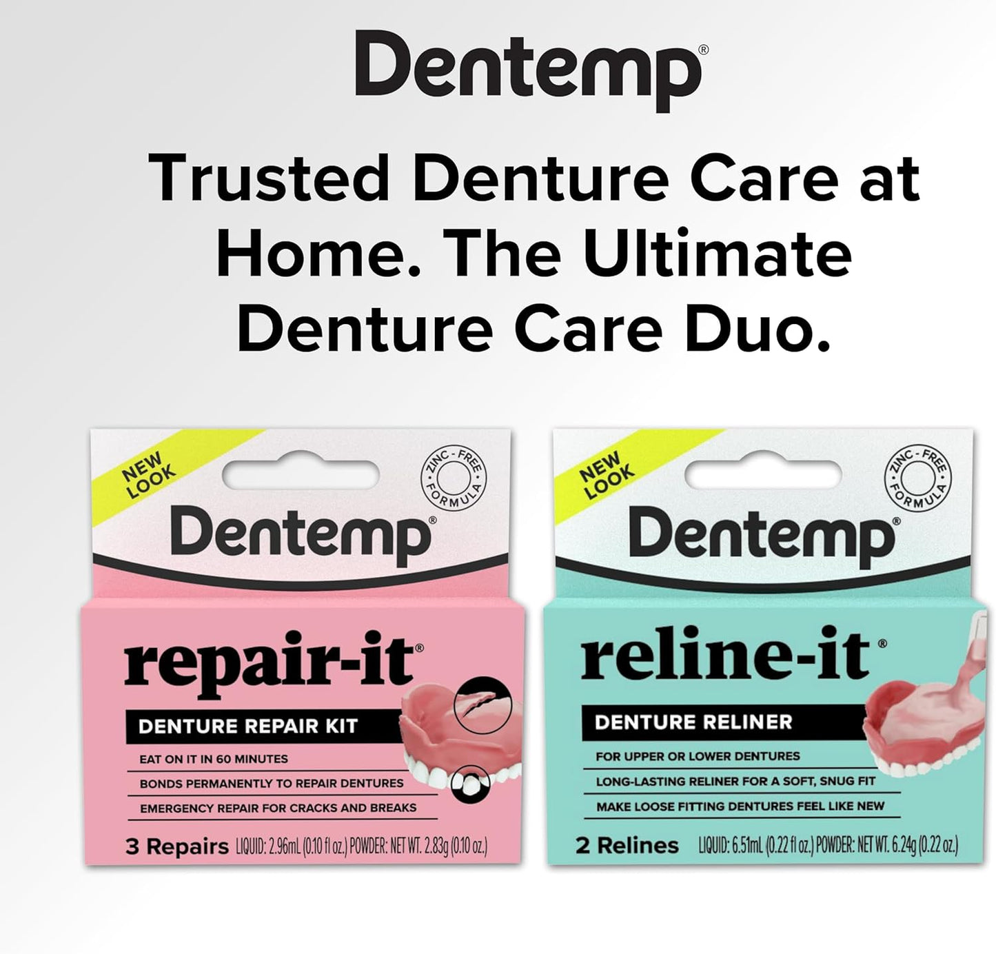 Dentemp Repair-it Denture Repair Kit & Reline-it Denture Reliner - Denture Kit (Multi-Pack) - Refit and Tighten Dentures for Both Upper & Lower Denture - Repair Broken Dentures & Loose Teeth