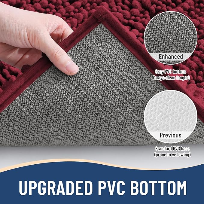 Arotive Luxury Chenille Bathroom Rug Mat, Extra Soft Thick Absorbent Shaggy Bath Rugs, Non-Slip Machine Wash Dry, Plush Bath Mats for Bathroom, Shower and Tub, 47x32, Burgundy