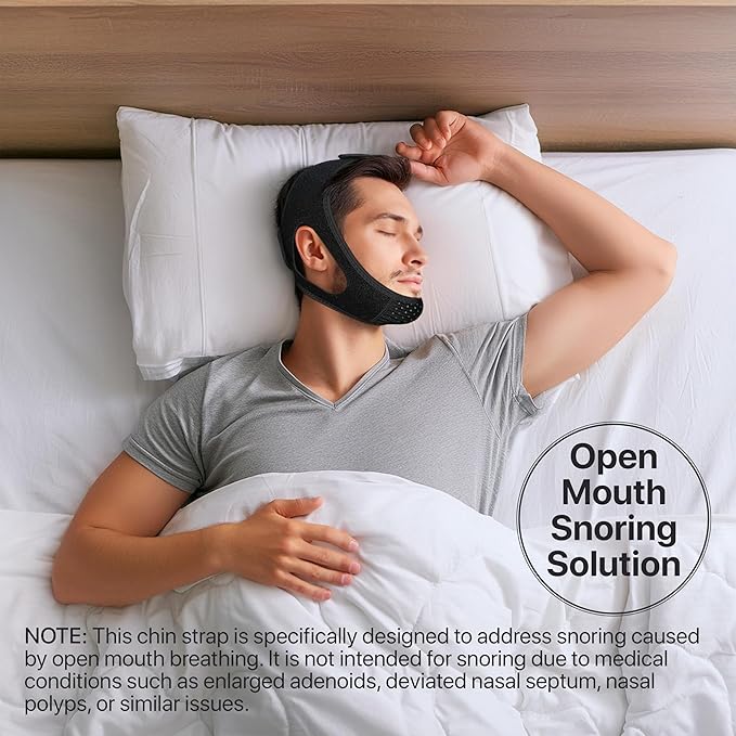Chin Strap for CPAP Users | Comfortable Mouth Support to Encourage Closed Mouth Positioning Nasal Breathing for Men and Women Who Breathe Through The Mouth During Sleep by PIDOTI (Black, S-M)
