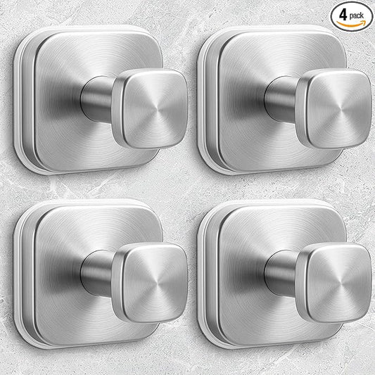 Shower Hooks for Inside Shower,Reusable Suction Cup Hooks for Glass Window,Mirror,Removable Towel Hooks for Bathroom,4 Pack(Silver)
