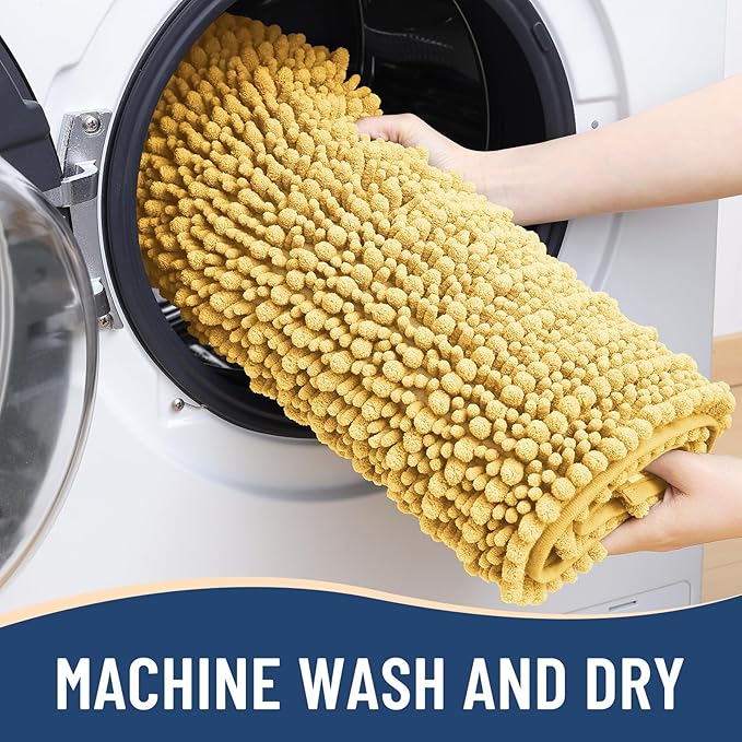Arotive Luxury Chenille Bathroom Rug Mat, Extra Soft Thick Absorbent Shaggy Bath Rugs, Non-Slip Machine Wash Dry, Plush Bath Mats for Bathroom, Shower and Tub, 30x20, Yellow