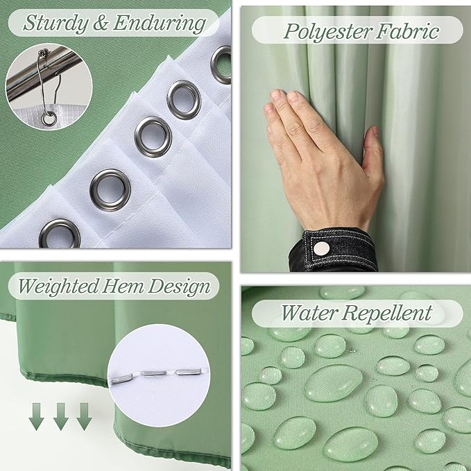 Sage Green Bathroom Set - 24PC Bathroom Sets with Shower Curtain and Rugs, Sage Green Bathroom Accessories Set with Press-on Lid Bathroom Trash Can, Soap Dispenser