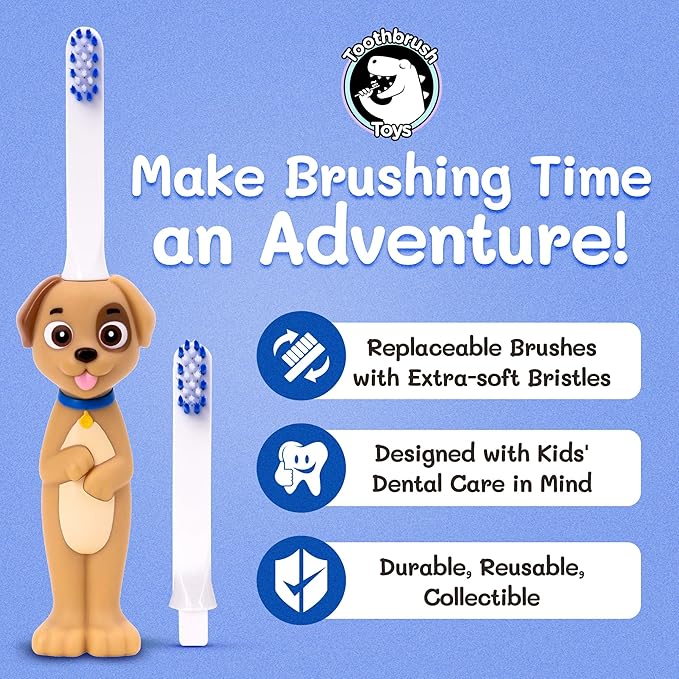 Kids Soft Bristle Puppy Toothbrush for Ages 2+, Gentle and Cute Toothbrush for Children with Replaceable Brush Head, Ergonomic Handle Kids Brush for Teeth Care Ideal for Toddlers, Puppy Design