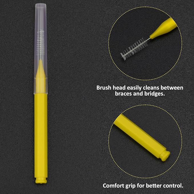 Patelai 100 Pieces Braces Brush for Cleaner Interdental Brush Toothpick Dental Tooth Flossing Head Oral Dental Hygiene Flosser Toothpick Cleaners Tooth Cleaning Tool (Black, Grey,Yellow,Various Sizes)