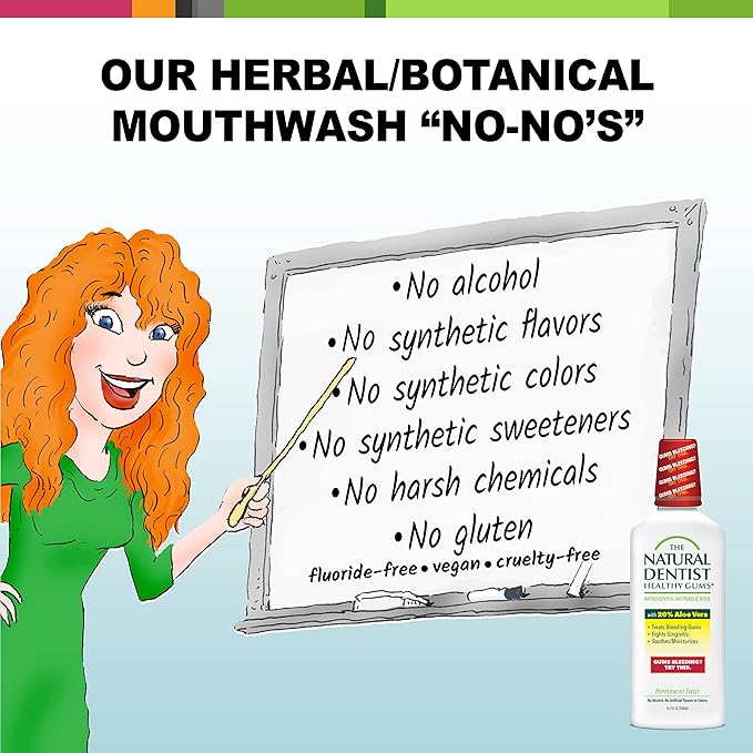The Natural Dentist Healthy Gums Antigingivitis/Antiplaque Rinse, Adults 12 & Up, Gingivitis Mouthwash for Bleeding Gums, Safe for Chemo Patients, Aloe Vera, Alcohol-free, Three 16.9 fl oz bottles