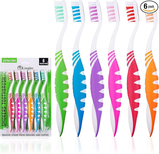 Extra Firm Toothbrush, Hard Bristle Toothbrush Set for Adults or Smokers Travel Kit, Multicolor Denture Brush, Large Head, Manual Travel Toothbrush Hard Bristles