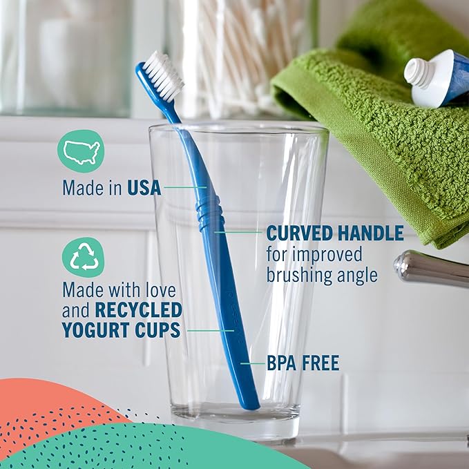 Preserve Eco Friendly Adult Toothbrushes, Made in The USA from Recycled Plastic, Lightweight Package, Soft Bristles, Colors Vary, 6 Pack