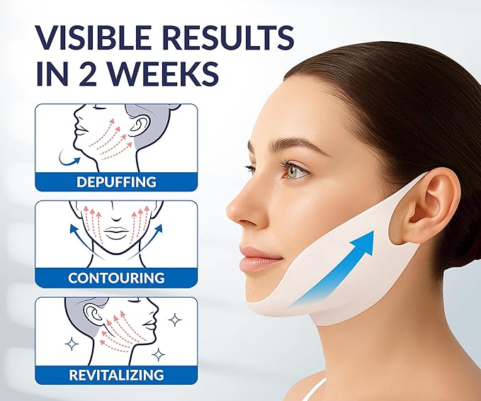 STYLIA V Line Lifting Collagen Face Mask - Lift, Firm & Contour Jawline - Double Chin Strap with Hyaluronic Acid & Aloe Vera - Hydrating Neck & Face Tightening Mask - Chin Strap for Sleeping - 20PC