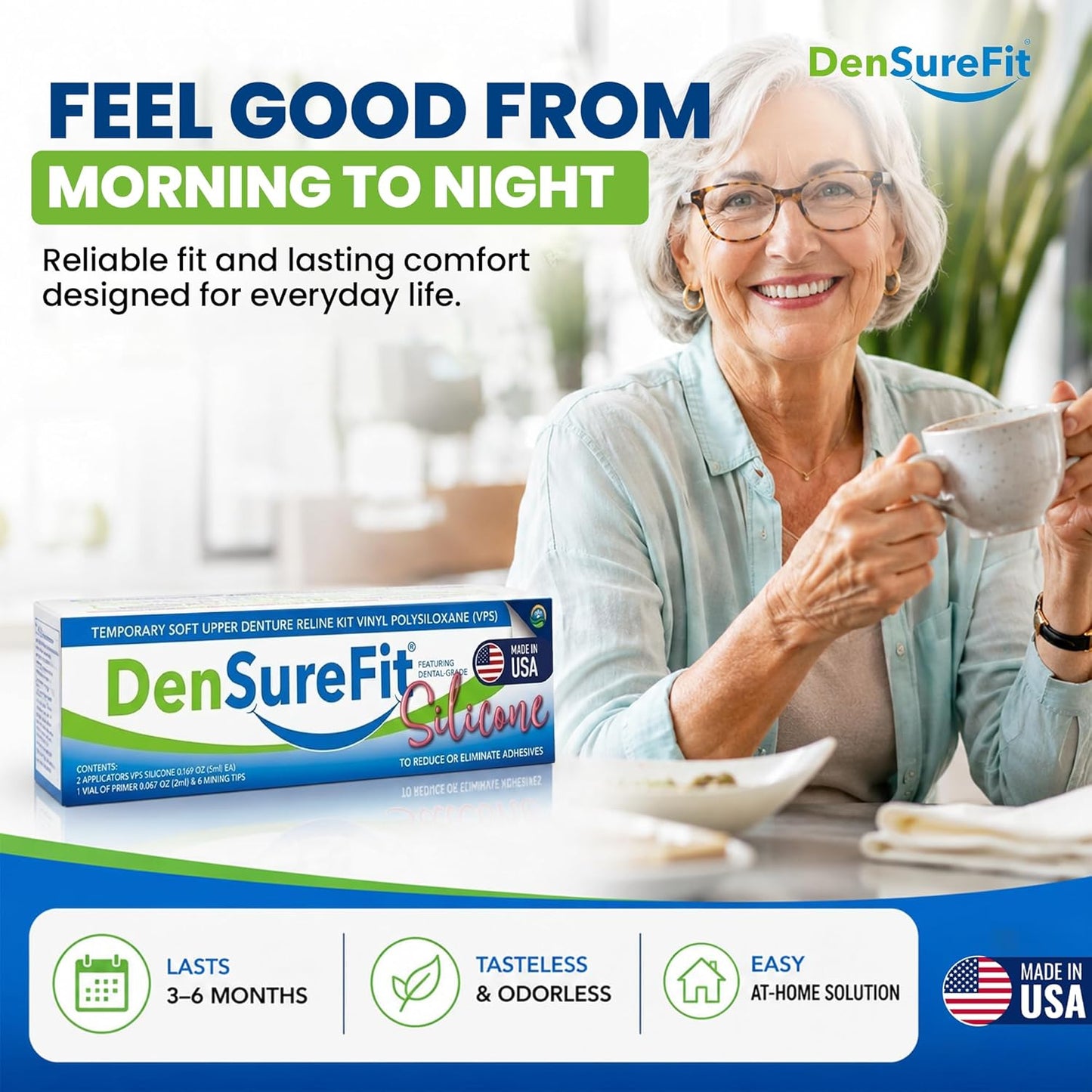 DenSureFit Upper and Lower Denture Reline Kit, Soft Silicone Denture Reliner Repair and Care Combo Kit with Extra Comfort Liner, Refit and Tighten for a Secure, Comfortable Fit