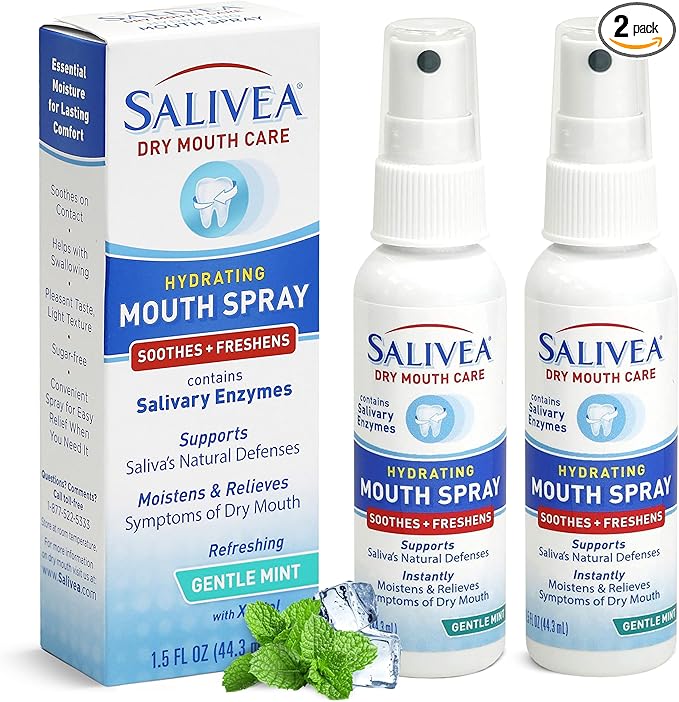 SALIVEA Extra Gentle Dry Mouth Spray - Soothing Mint Mouth Spray with Natural Salivary Enzymes - 250 Pumps (2 Pack)