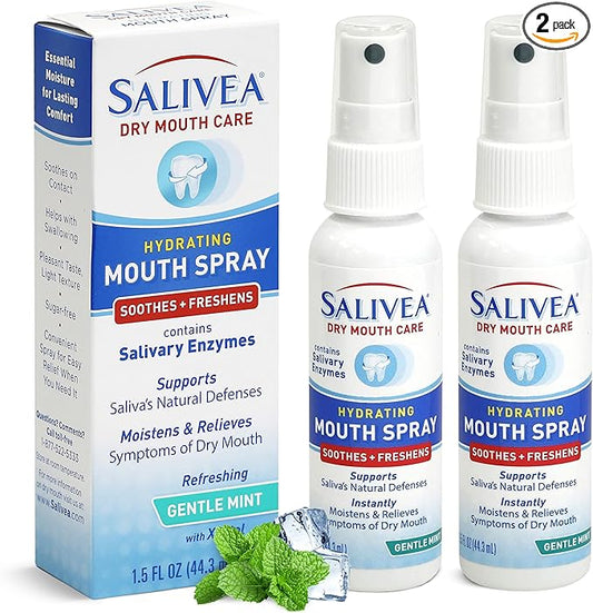 SALIVEA Extra Gentle Dry Mouth Spray - Soothing Mint Mouth Spray with Natural Salivary Enzymes - 250 Pumps (2 Pack)