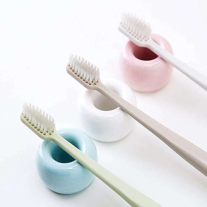 AirMoon Mini Ceramic Toothbrush Holder for Bathroom - Pink Small Countertop Organizer, Easy Clean Toothbrush Stand, Suit for Electric Toothbrush Head, Pens & Coffee Spoon, Pack of 2