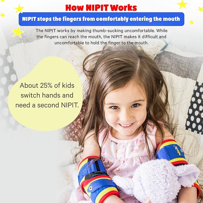 Nipit (2 Pack) - Most Effective Thumb Sucking Deterrent for Kids, Age 2-7, Stop Finger Sucking Naturally in 5-21 Days, Ideal for Toddlers, Includes Motivating Chart & Stickers & Program