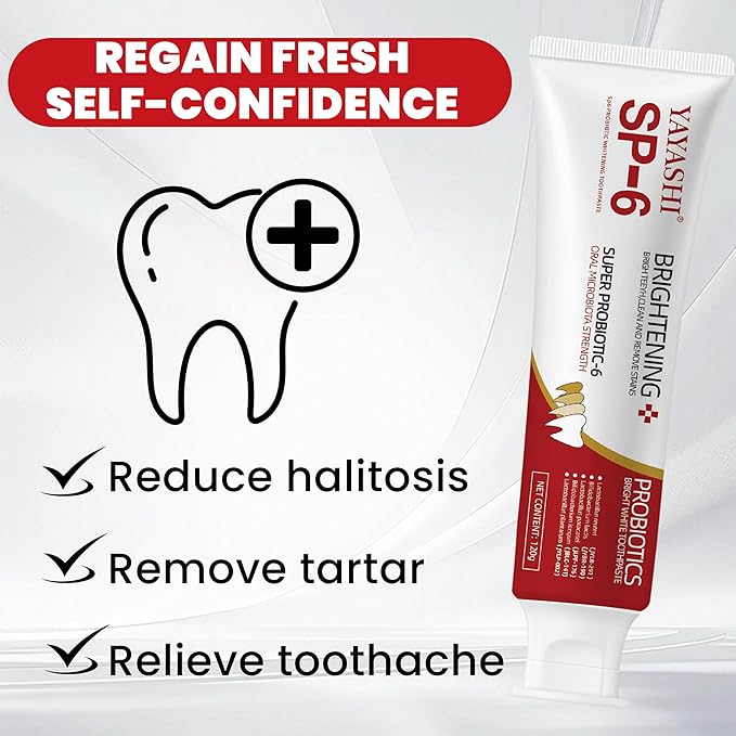 SP-6 Probiotic Whitening Toothpaste – Advanced Formula with 6 Probiotics for Brighter Teeth & Healthier Gums, Enamel-Friendly, Fresh Peppermint, Long-Lasting Clean
